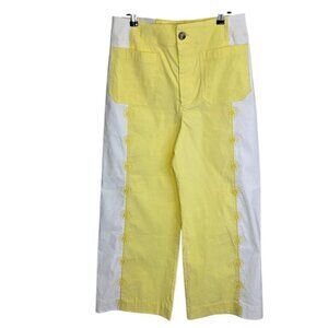 Anthropologie Maeve The Colette Embroidered Crop Wide-Leg Pants, Yellow, Sz 31